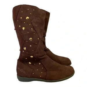 Disney WIZARD OF WAVERY PLACE Brown Faux Suede Boots w/Gold Studs Girl sz 12.5